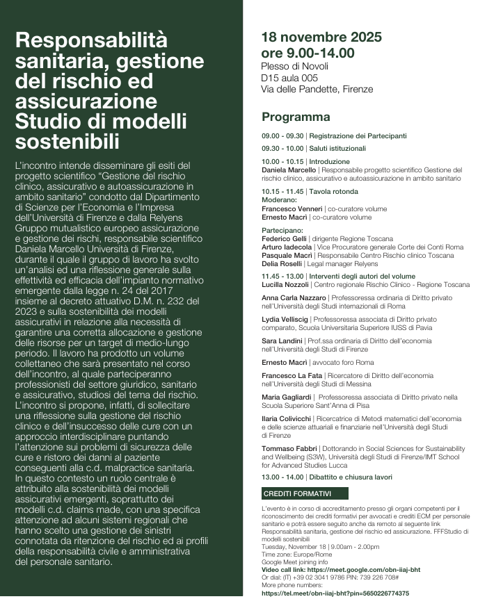 Dal rischio clinico ai modelli claims made: un incontro interdisciplinare per valutare il futuro della responsabilità sanitaria tra normativa, prevenzione e assicurazione