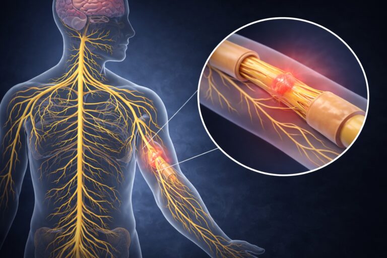 Rappresentazione visiva del sistema nervoso periferico con evidenza della lesione